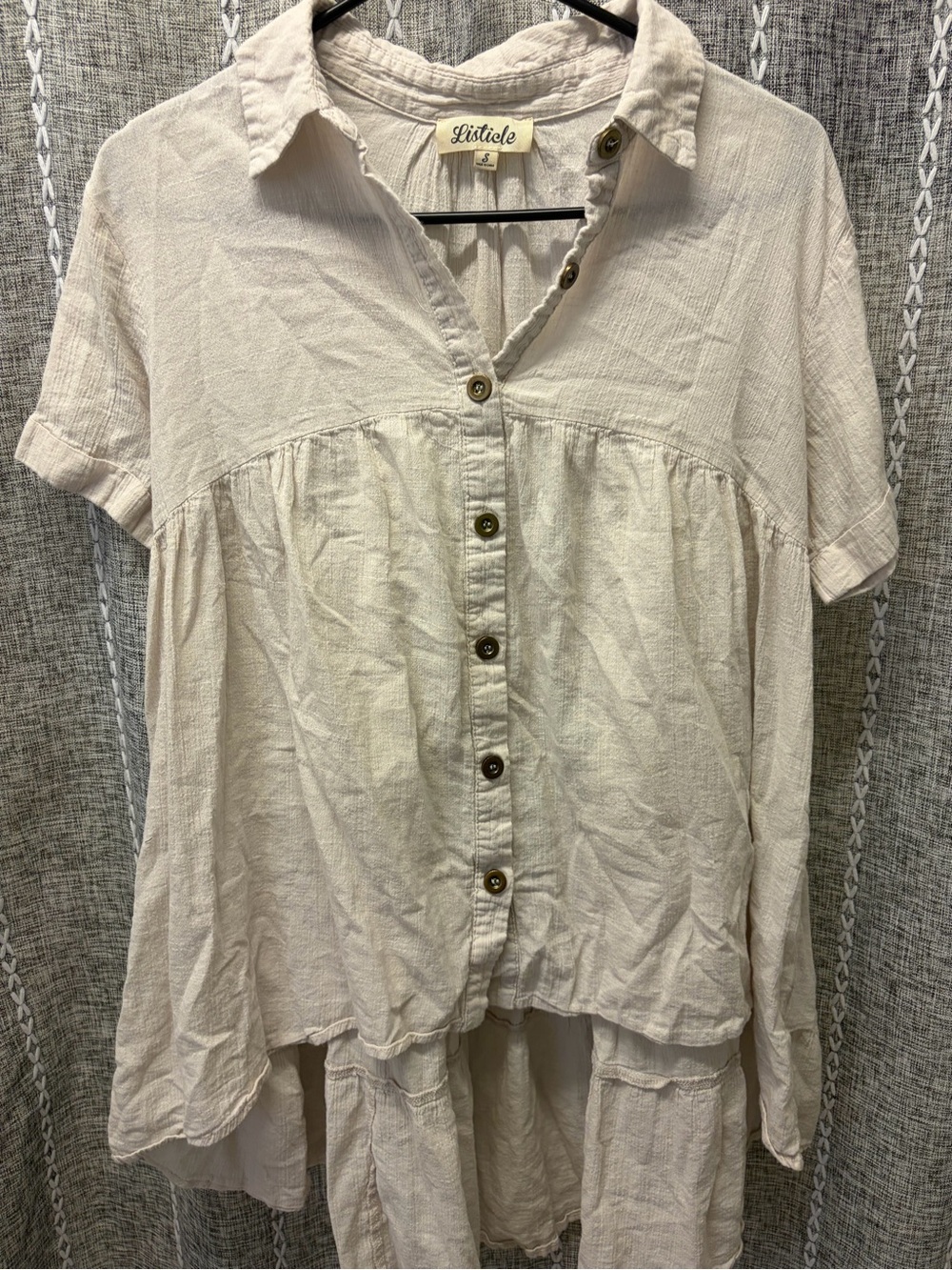 Listicle Cream Textured Button-Front Short Sleeve Tunic